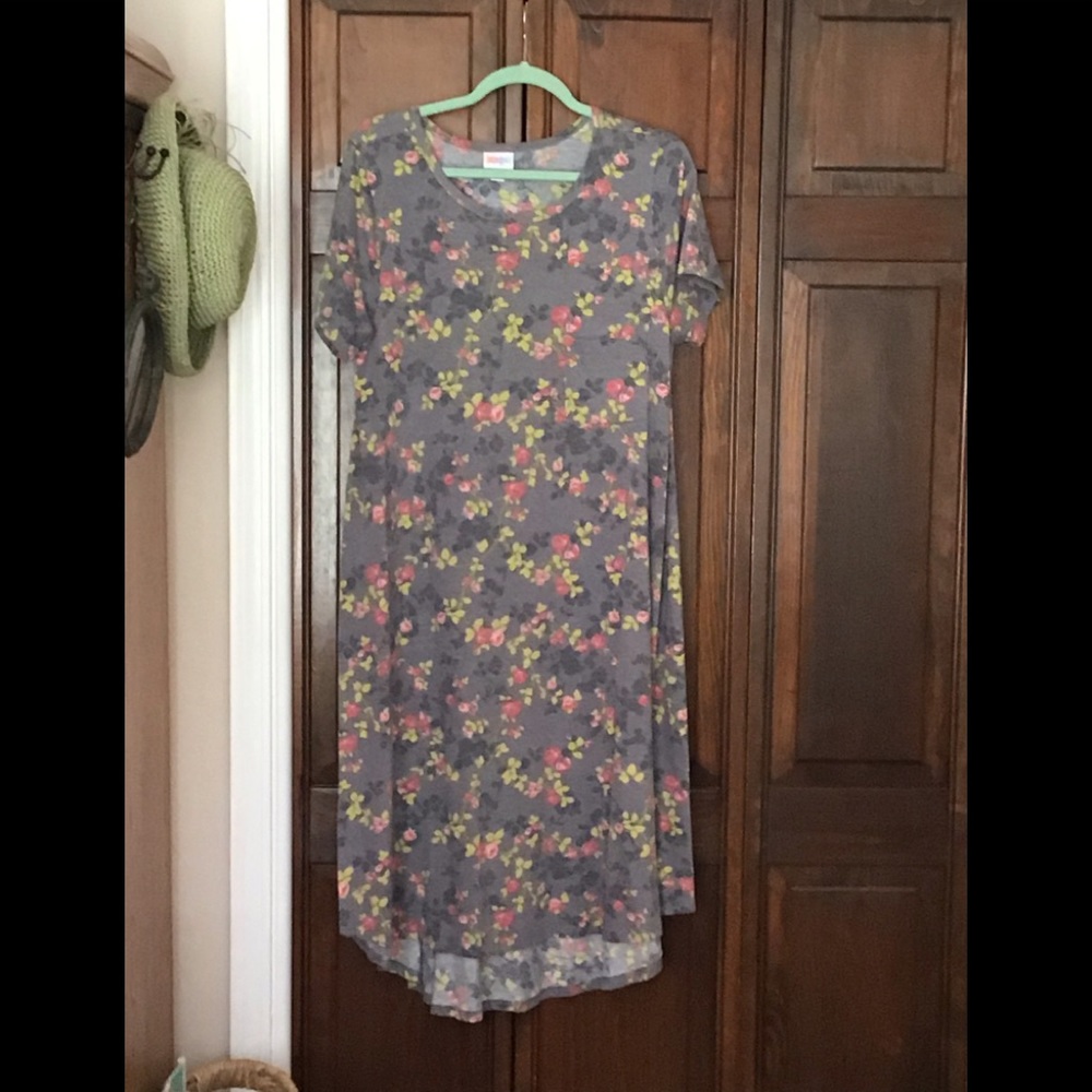 Lularoe Carly Grey with Pink Roses size L
